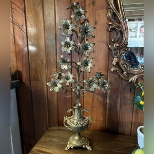 Antique French Ormolu bronze church candelabra, 19th century
